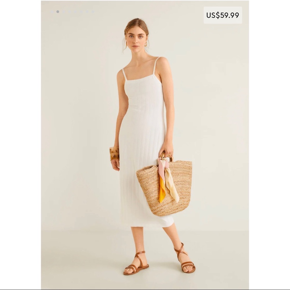 Mango White Ribbed Midi Dress - Size S